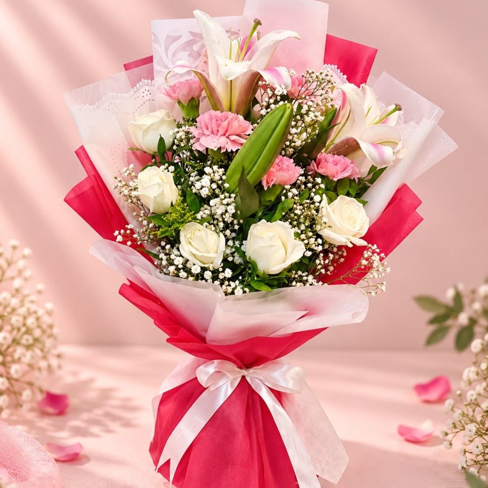 ✨ PREMIUM PINK & WHITE FLOWER BOUQUET ✨