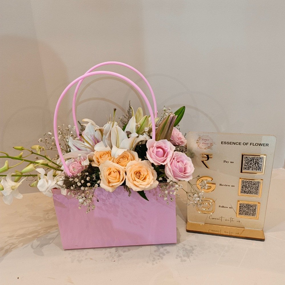 ✨ Pink & Peach Flower Basket Bouquet ✨
