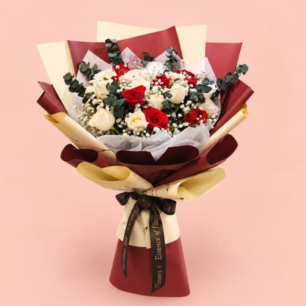 Classic Red & White Rose Bouquet