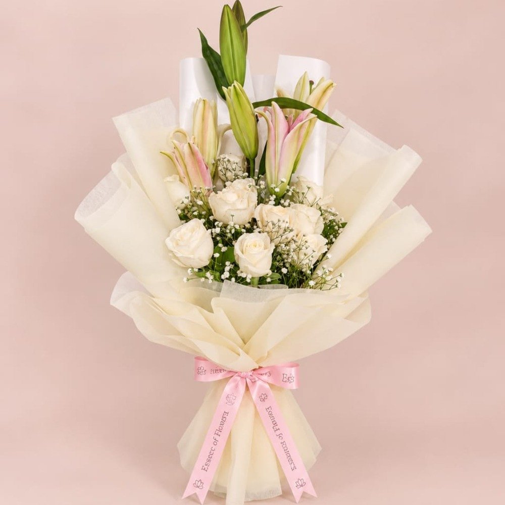 Elegant Pink Lily & White Rose Gift