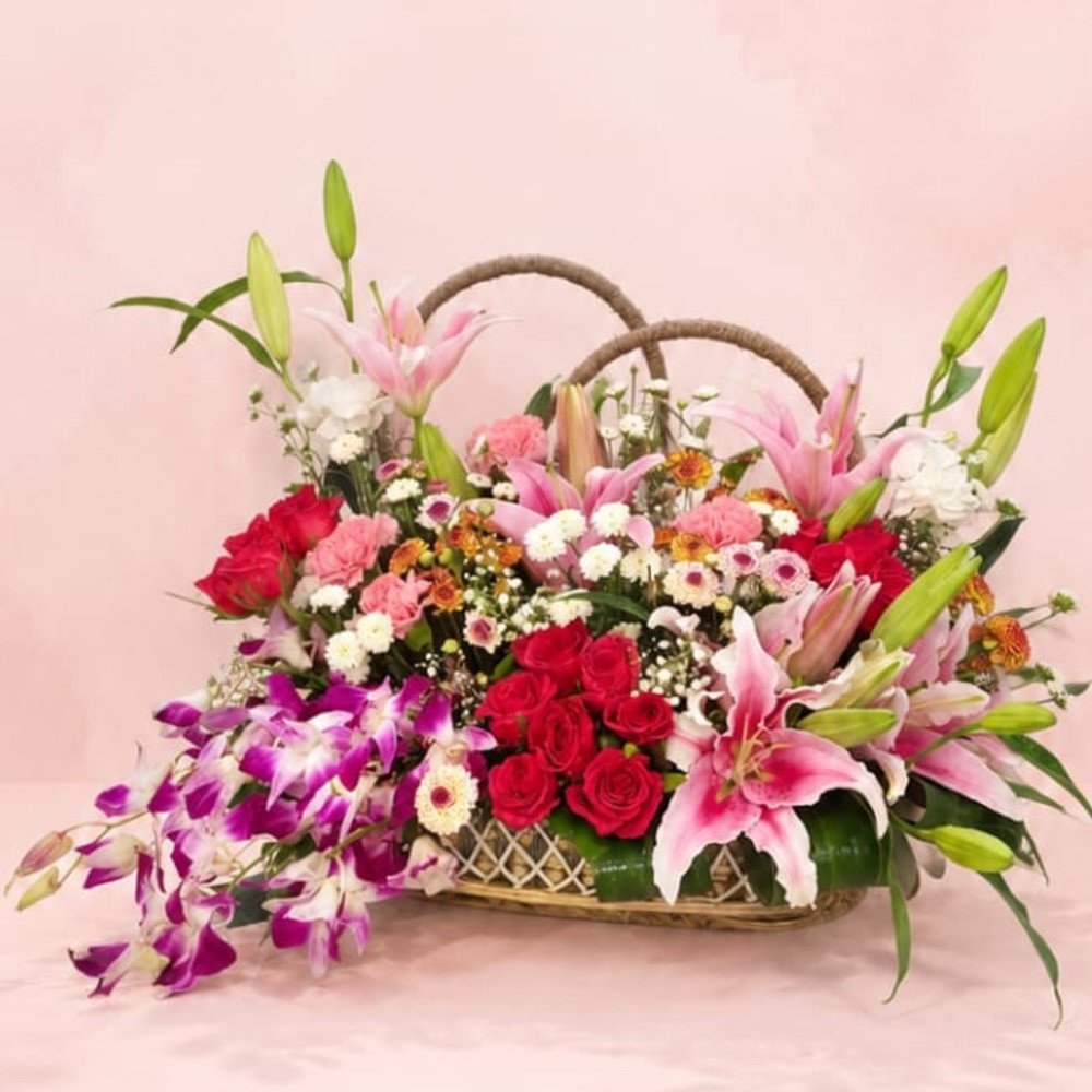 Premium Multi Flower Basket Arrangement