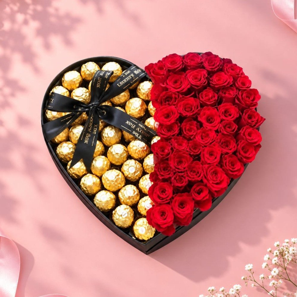Red Roses & Ferrero Rocher Heart Box ❤️🍫