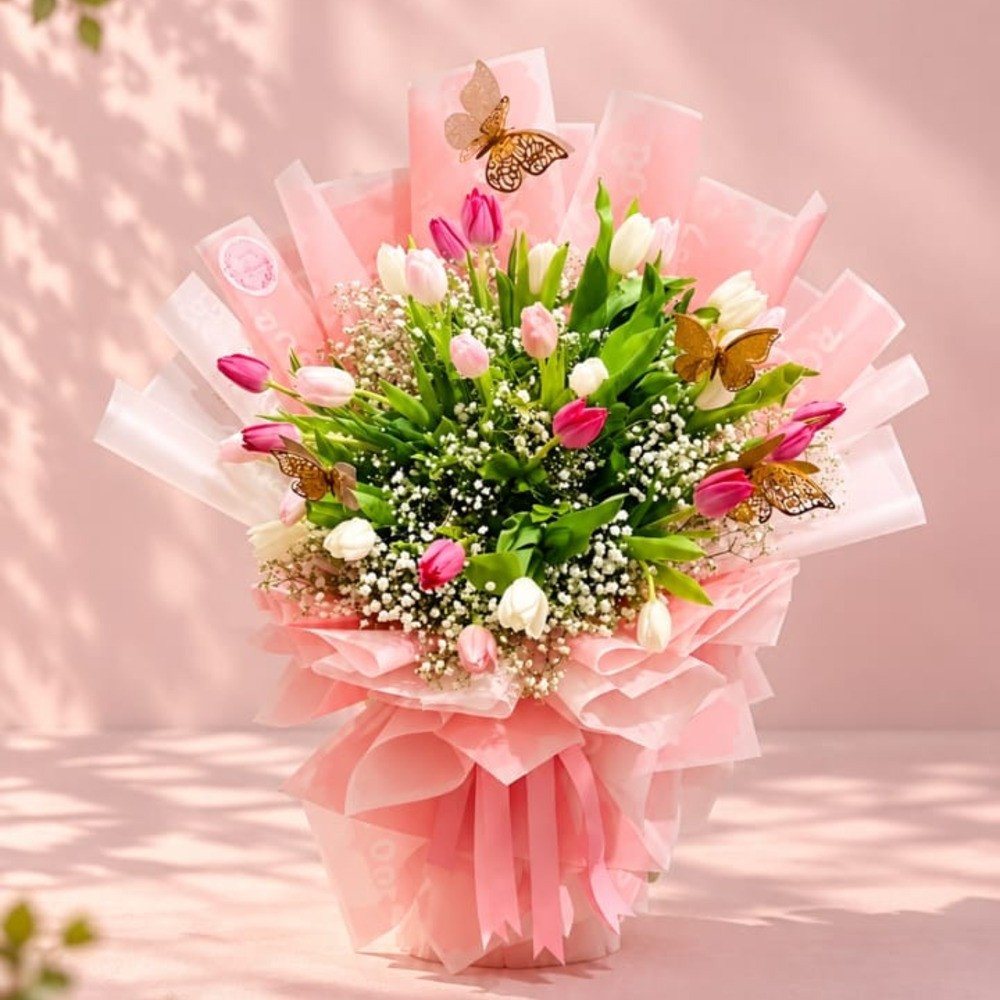 Pink & White Tulip Dream Bouquet 🌷✨