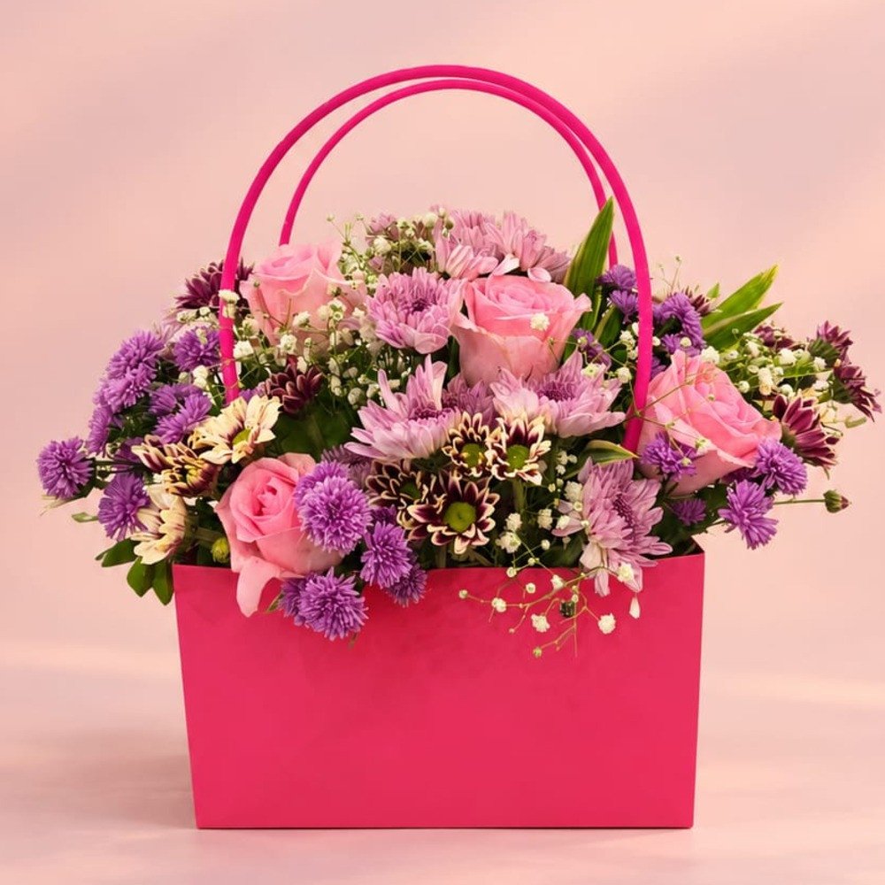 Pink & Purple Flower Basket Arrangement 💐