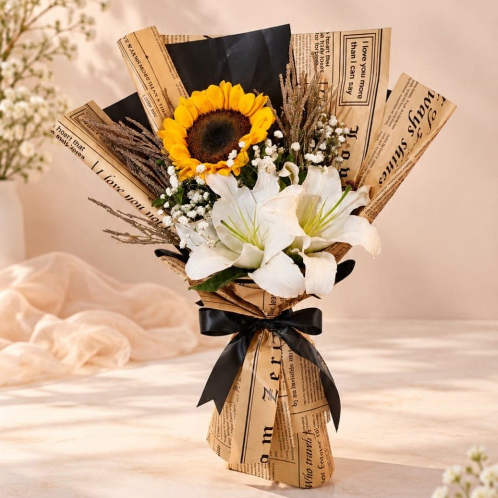 Sunflower & White Lily Bouquet 🤍💛
