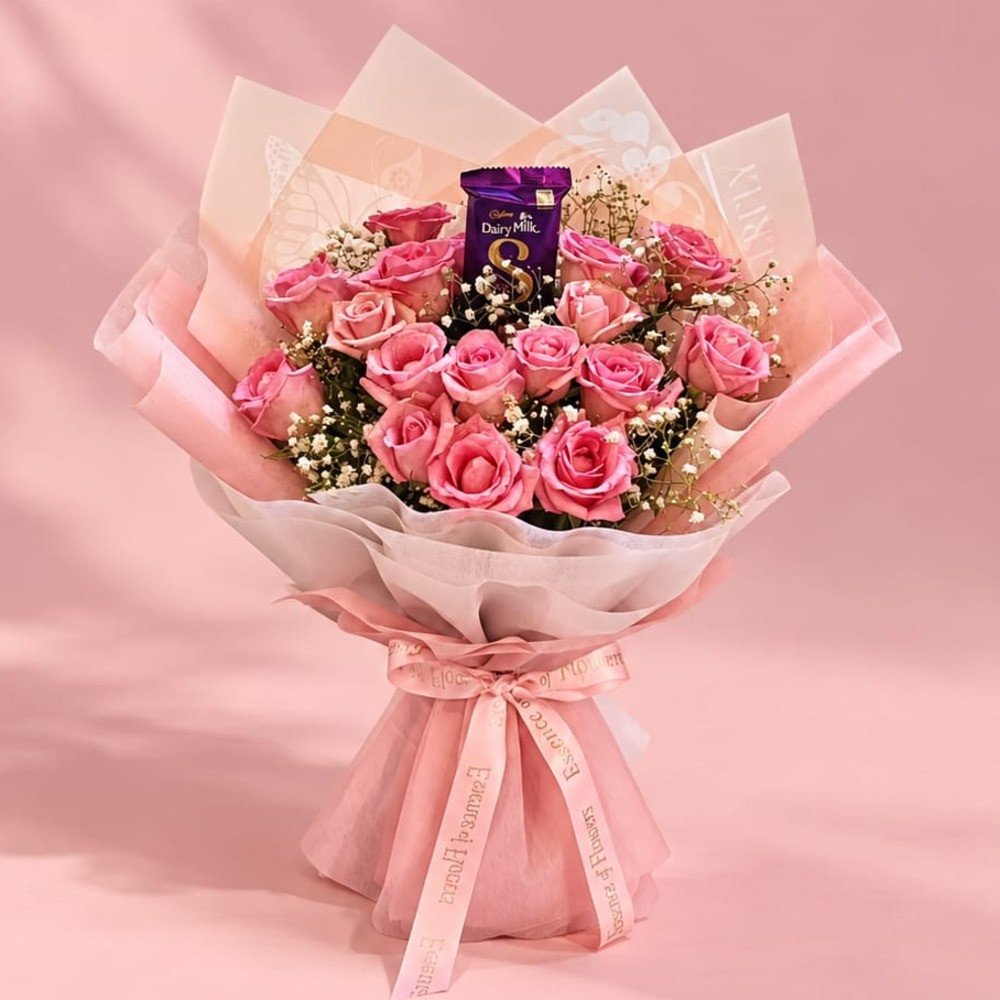 💕 Pink Rose & Chocolate Bouquet 🍫