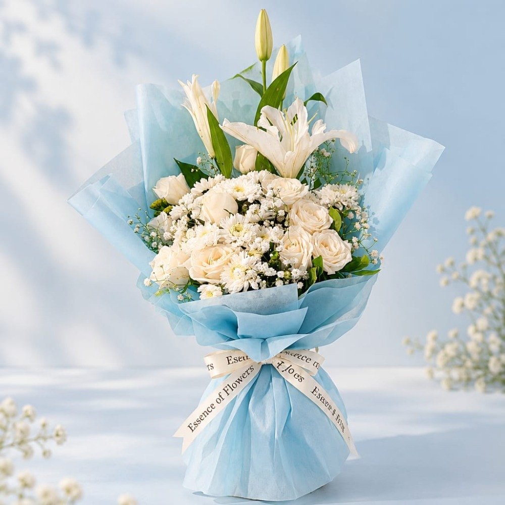 Elegant White & Baby Blue Bouquet 🤍💙
