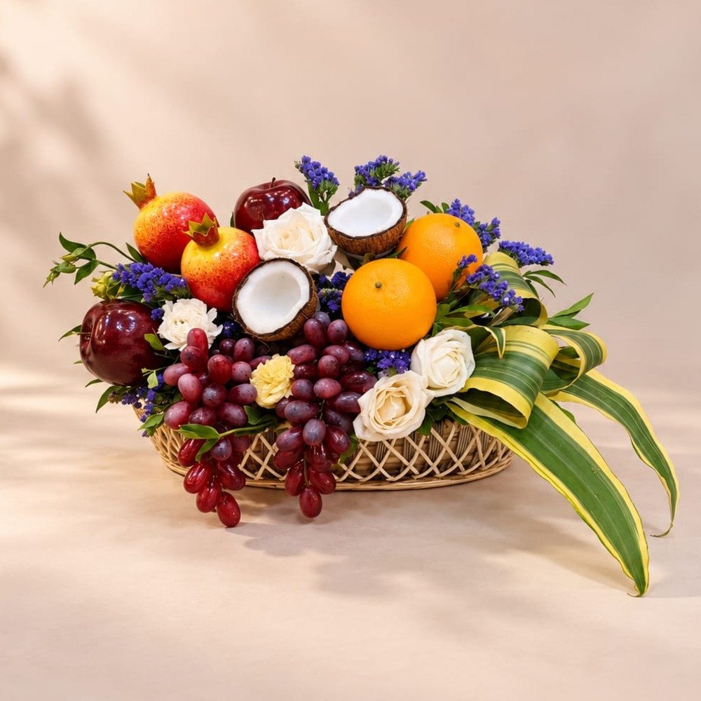 Premium Fresh Fruit & Floral Basket 🍊🍇🌹
