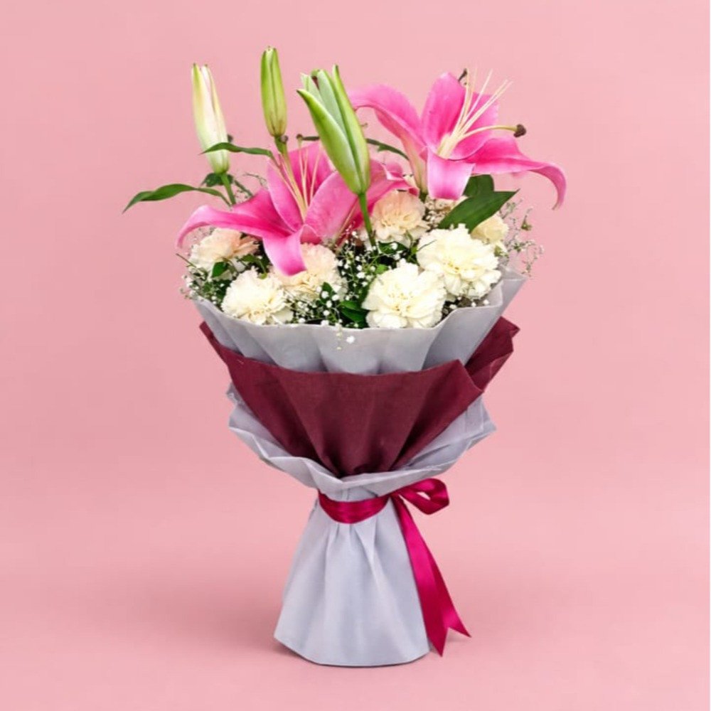 Pink Lily & White Carnation Bouquet 💐