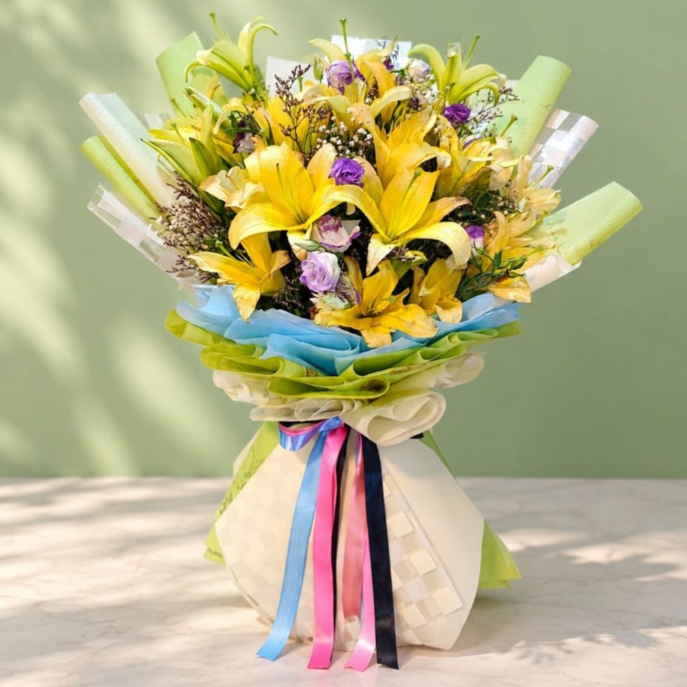 💛 Yellow Lily & Purple Bloom Bouquet 💜