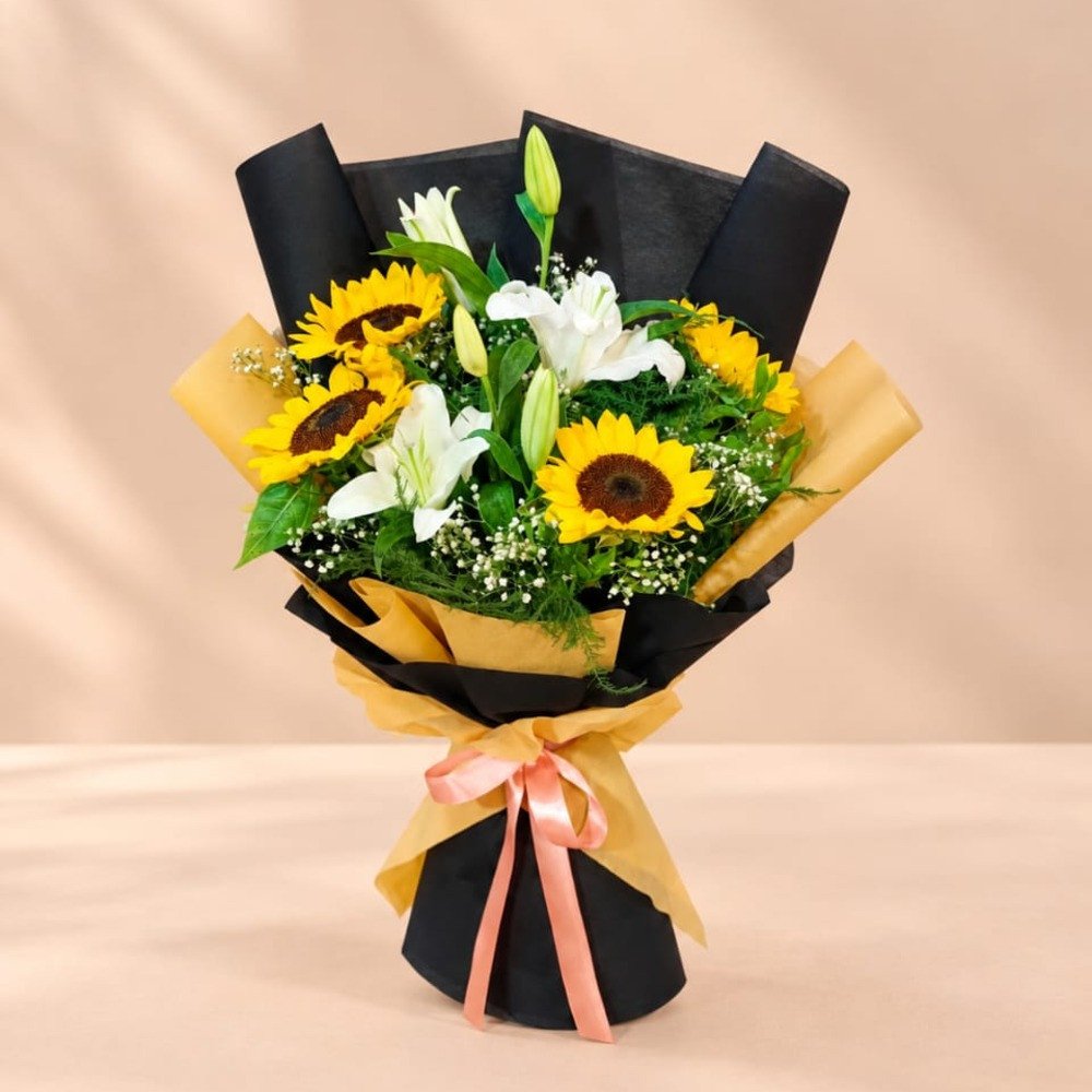 Sunflower & White Lily Bouquet 💛🤍