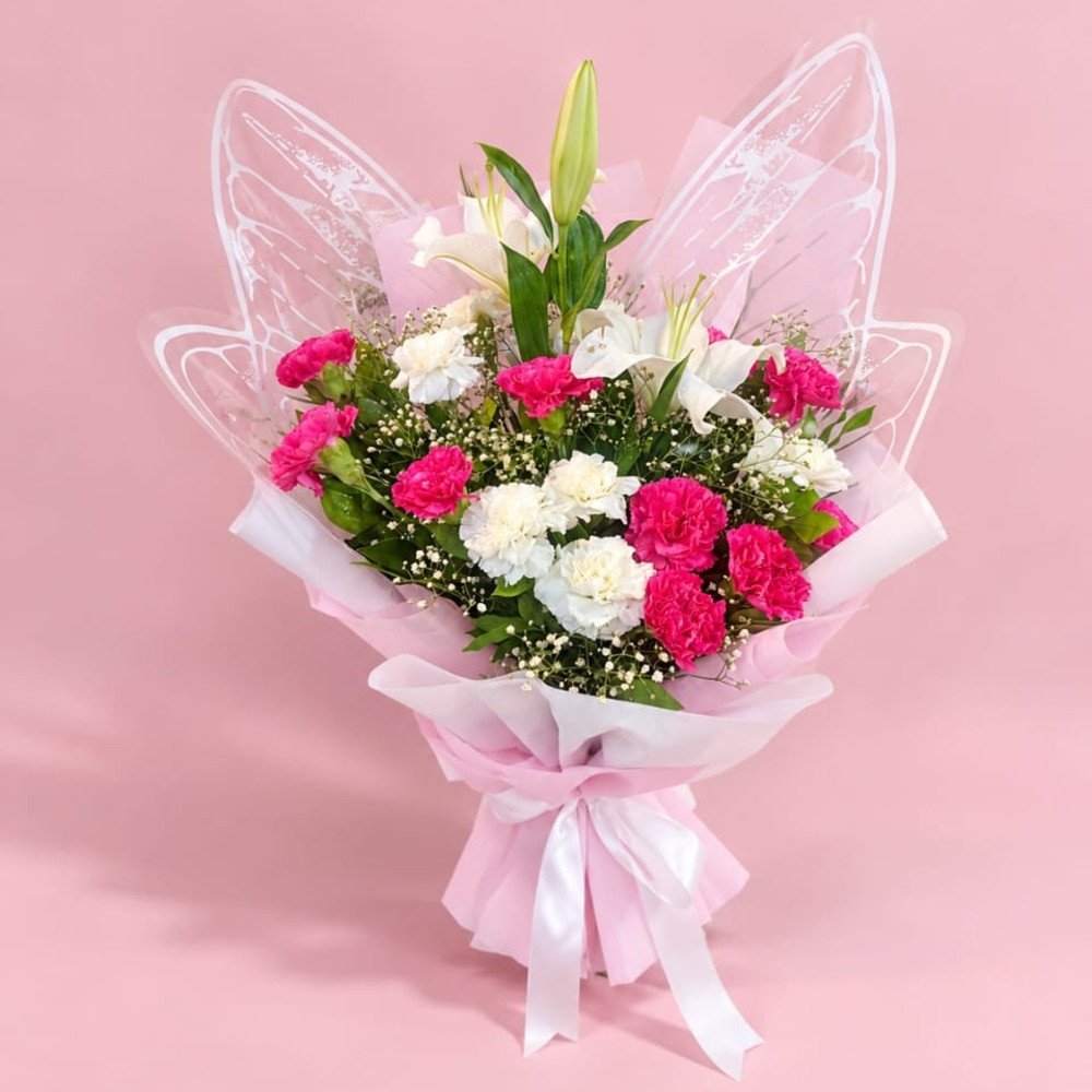 Pink & White Lily Carnation Bouquet 💐