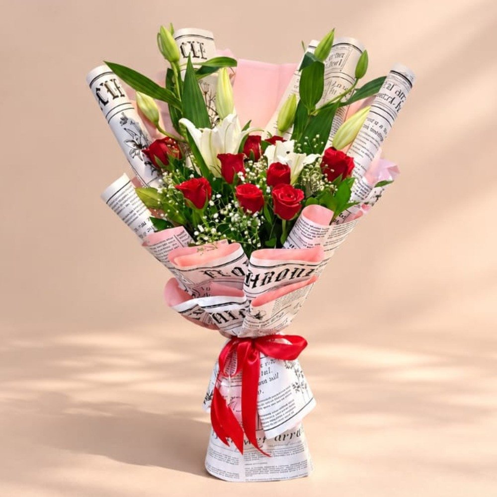 Red Rose & White Lily Bouquet ❤️🤍