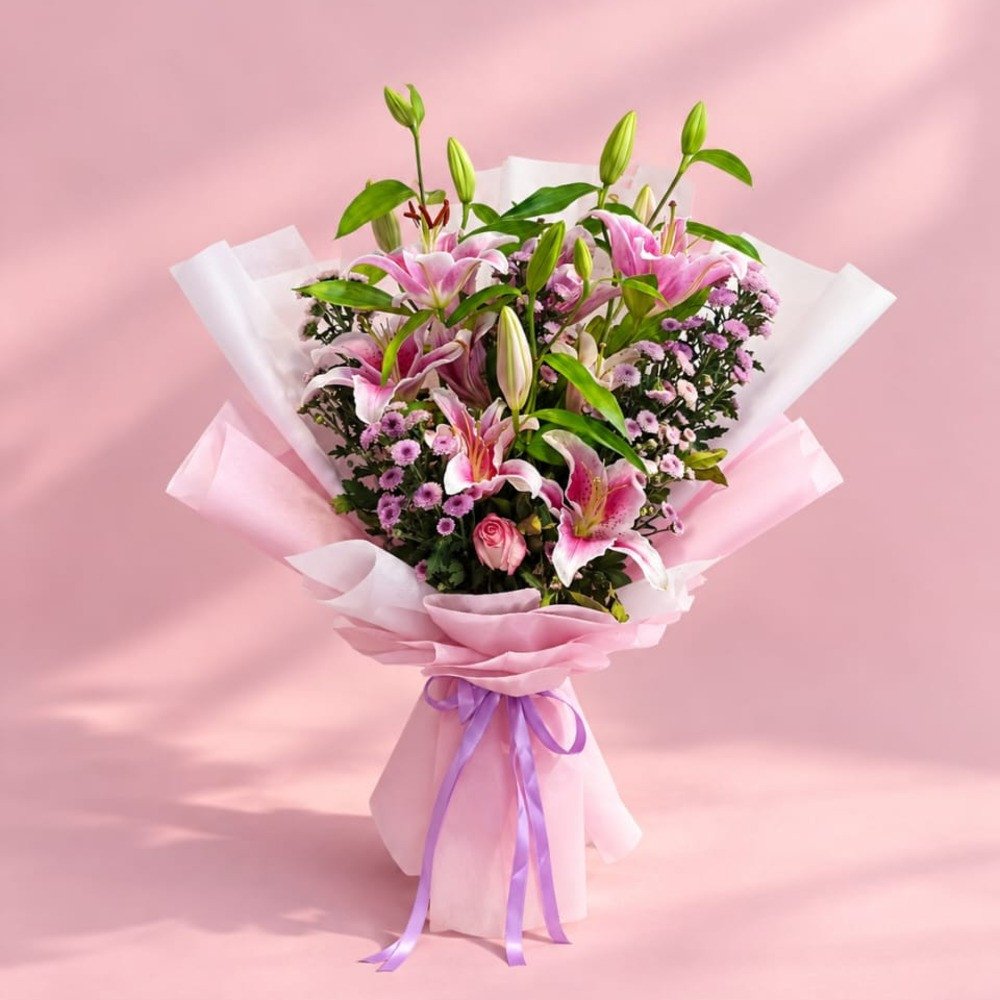 Pink Lily & Lavender Bloom Bouquet