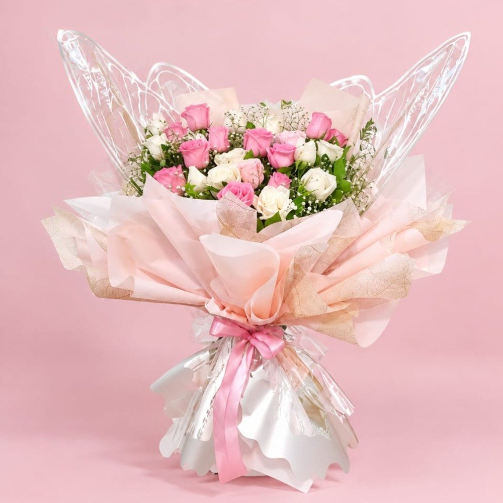 Pink & White Rose Elegance Bouquet 💗🤍