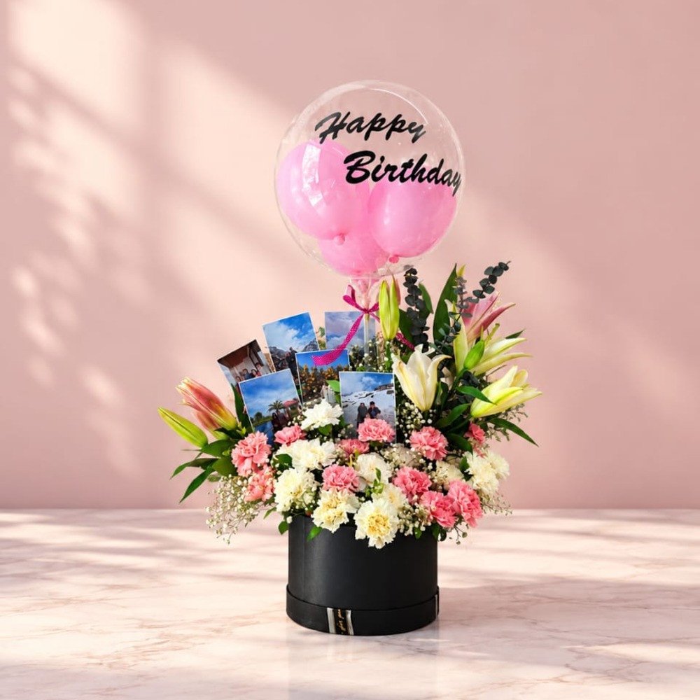 🎀 Pink & White Birthday Flower Box