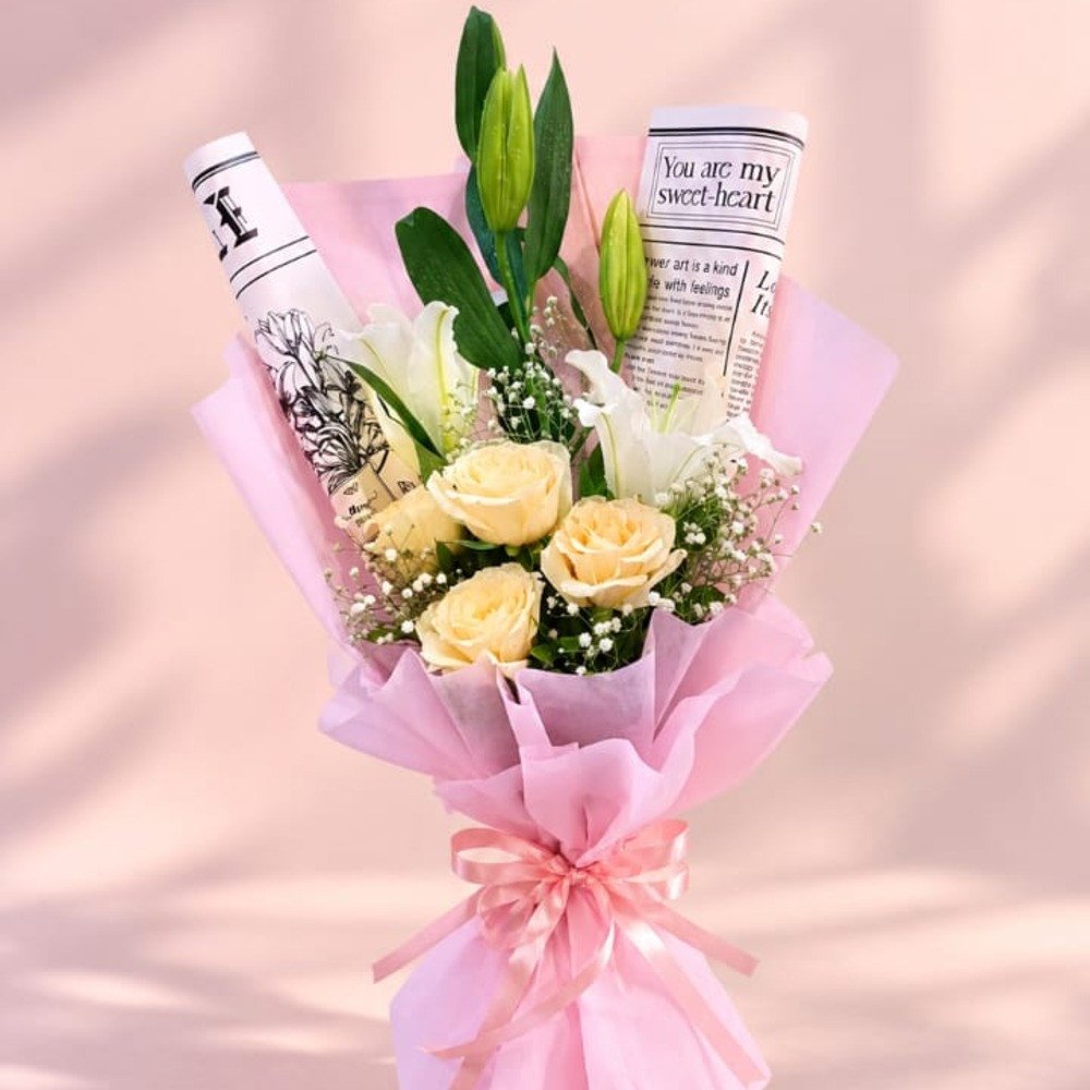 Elegant Peach & White Lily Bouquet 🤍🌸