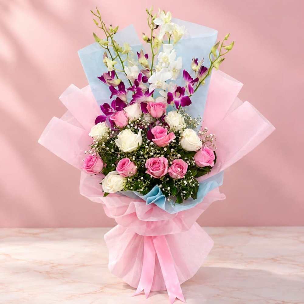 💗 Pink & Purple Orchid Rose Bouquet