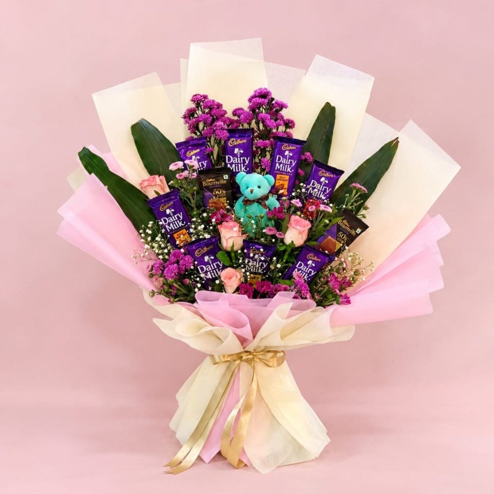 💜 Premium Chocolate & Teddy Bouquet 🧸