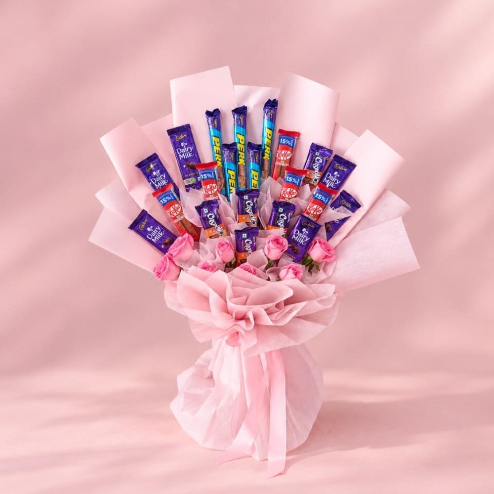 💕 Pink Rose & Chocolate Bouquet 🍫🌹