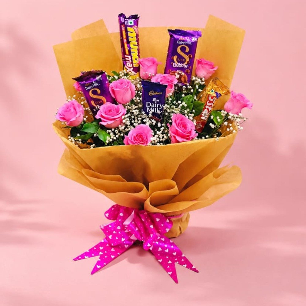 💕 Pink Rose & Chocolate Bouquet