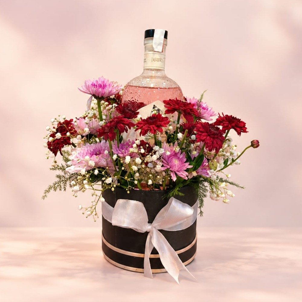 Elegant Floral & Bottle Arrangement ✨