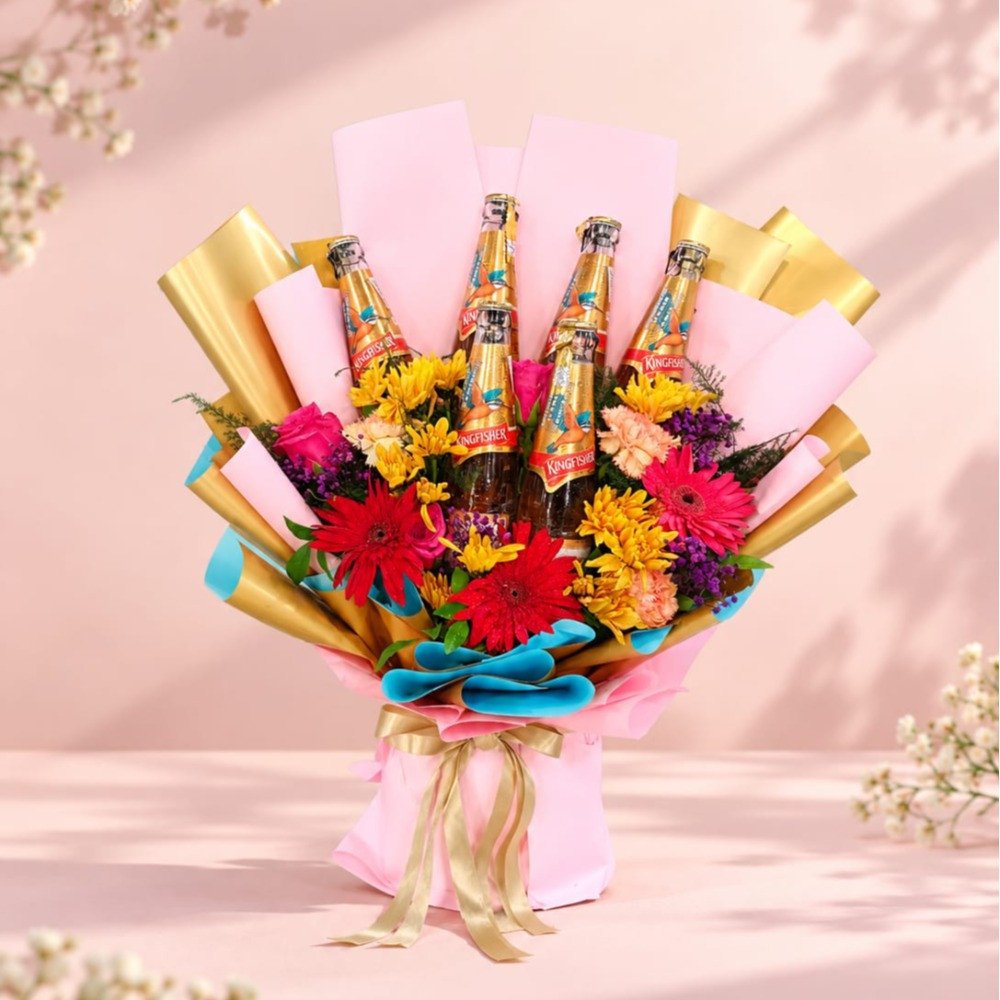 🍺 Premium Beer & Fresh Flower Bouquet