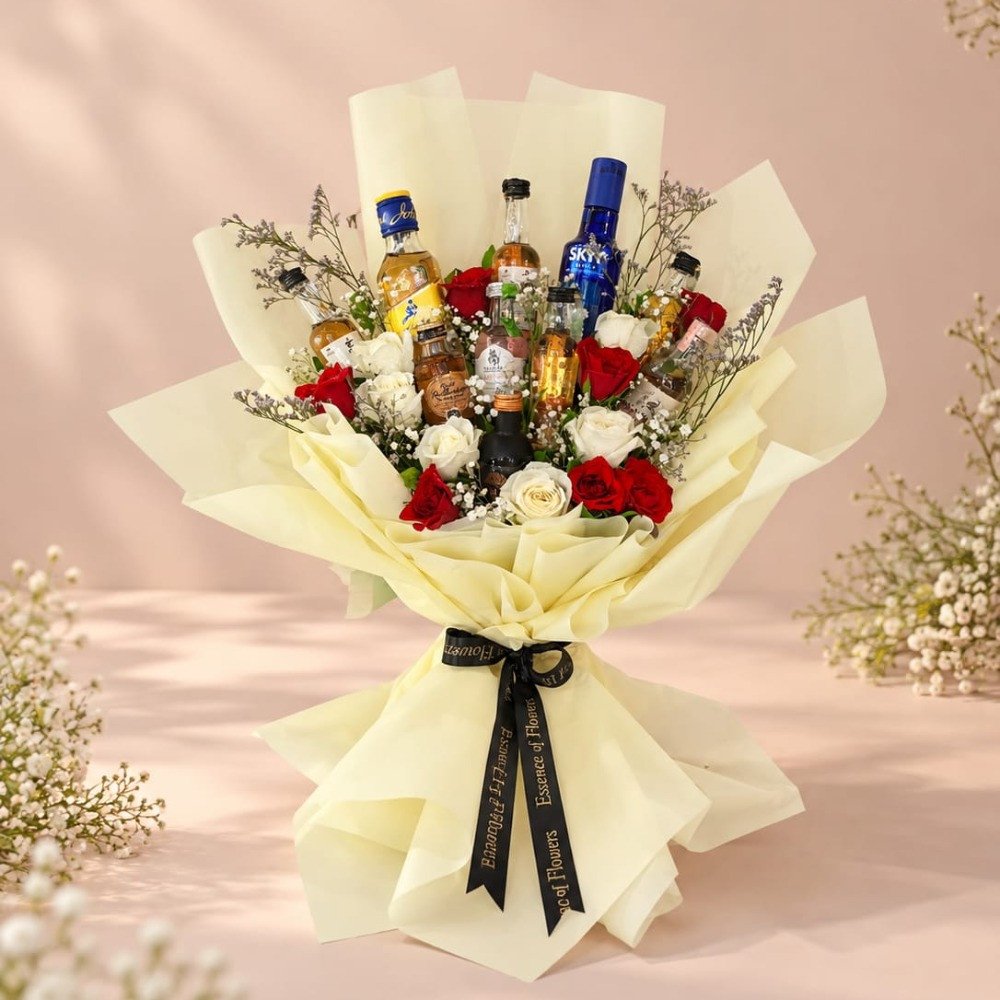 Luxury Flower & Mini Bottle Bouquet ✨